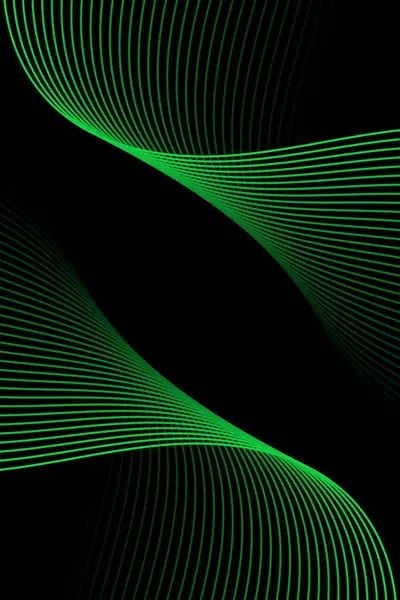 Pankart dalgalarıyla soyut arkaplan. Standart poster boyutunda. Çizgileri olan vektör geometrik arkaplan. Tasarım elementi siyahta izole edildi. Siyah ve yeşil eğim. Broşür, kitapçık.