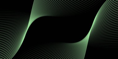 Çizgiler ve dalgalarla soyut bir arkaplan. Orta boy pankart. Tasarım elementi. Broşür, broşür, broşür, broşür, poster için vektör arkaplan. Yeşil ve siyah gradyan. Karanlık, gece