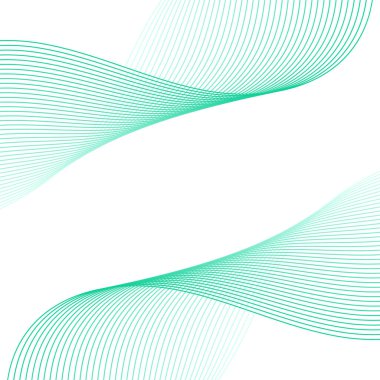 Çizgilerle soyut arkaplan. Dalgalı vektör pankartı. Poster, kart, broşür, broşür, broşür için arka plan. Beyazda izole edilmiş tasarım için geometrik element. Yeşil Gradyan