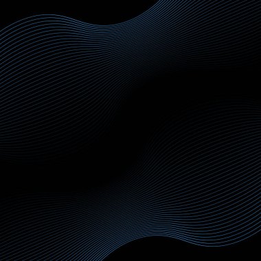 Çizgilerle soyut arkaplan. Dalgalı vektör pankartı. Poster, kart, broşür, broşür, broşür için arka plan. Siyah üzerine izole edilmiş tasarım için geometrik öge. Mavi ve siyah gradyan