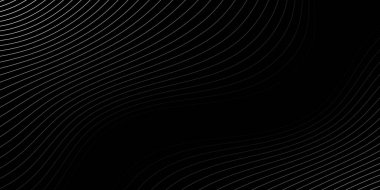 Çizgiler ve dalgalarla soyut bir arkaplan. Orta boy pankart. Tasarım elementi. Broşür, broşür, broşür, broşür, poster için vektör arkaplan. Siyah ve beyaz gradyan. Karanlık, gece