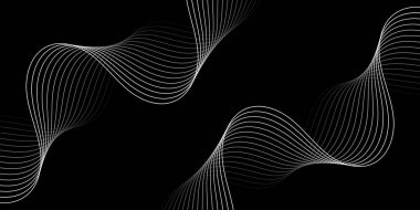 Çizgiler ve dalgalarla soyut bir arkaplan. Orta boy pankart. Tasarım elementi. Broşür, broşür, broşür, broşür, poster için vektör arkaplan. Siyah ve beyaz gradyan. Karanlık, gece