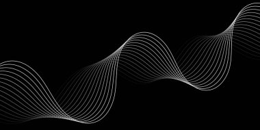 Çizgiler ve dalgalarla soyut bir arkaplan. Orta boy pankart. Tasarım elementi. Broşür, broşür, broşür, broşür, poster için vektör arkaplan. Siyah ve beyaz gradyan. Karanlık, gece