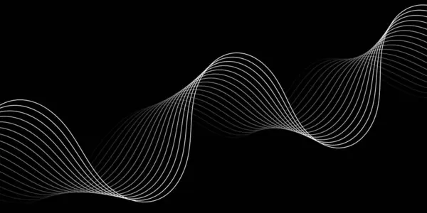 Çizgiler ve dalgalarla soyut bir arkaplan. Orta boy pankart. Tasarım elementi. Broşür, broşür, broşür, broşür, poster için vektör arkaplan. Siyah ve beyaz gradyan. Karanlık, gece