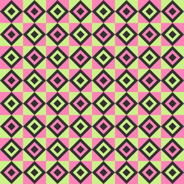 Şekilli soyut geometrik arkaplan. Kusursuz vektör deseni. Pembe, yeşil ve siyah