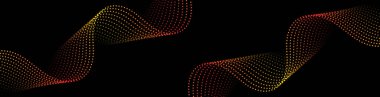 Noktalı ve dalgalı soyut bir arkaplan. Web pankartı boyutu. Tasarım elementi. Broşür, broşür, broşür, broşür, poster için vektör arkaplan. Siyah, kırmızı ve sarı gradyan