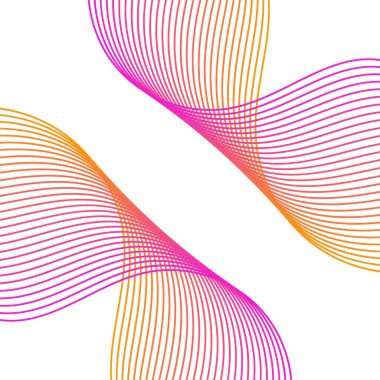 Çizgilerle soyut arkaplan. Dalgalı vektör pankartı. Poster, kart, broşür, broşür, broşür için arka plan. Beyazda izole edilmiş tasarım için geometrik element. Pembe ve turuncu gradyan