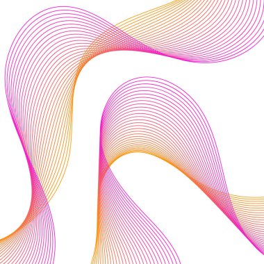 Çizgilerle soyut arkaplan. Dalgalı vektör pankartı. Poster, kart, broşür, broşür, broşür için arka plan. Beyazda izole edilmiş tasarım için geometrik element. Pembe ve turuncu gradyan