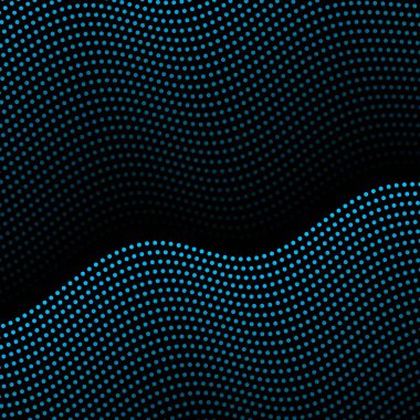 Dalgalar ve noktalarla soyut bir arkaplan. Vektör bayrağı. Poster, kart, broşür, broşür, broşür için arka plan. Tasarım için geometrik element. Mavi ve siyah gradyan