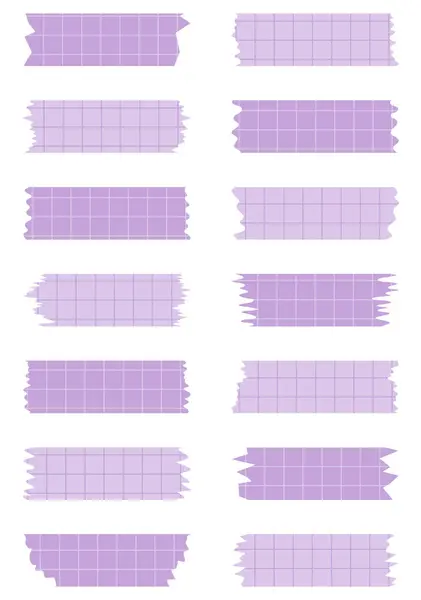 stock vector Set of purple paper sheets isolated on white. Pieces of decorative tape for scrapbooks. Washi tapes collection in vector. Ripped paper. Torn pieces of paper from a notebook in a cell. Colorful ribbons