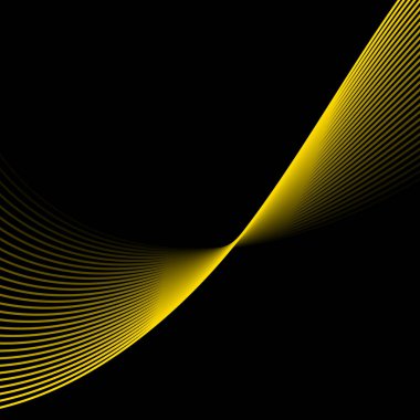 Çizgilerle soyut arkaplan. Dalgalı vektör pankartı. Poster, kart, broşür, broşür, broşür için arka plan. Siyah üzerine izole edilmiş tasarım için geometrik öge. Sarı ve siyah eğim