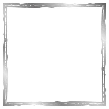 Gümüş kare çerçeve beyaza izole edilmiş. Eski bir çerçeve. Metin, fotoğraf, kart, sertifika, resim, afiş, poster için vektör çerçevesi. Metal doku 