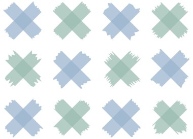 Beyaza izole edilmiş yeşil ve mavi yarı şeffaf washi kasetleri. Kaset toplama vektörü. Albümler için dekoratif kaset parçaları. Yırtık kağıt