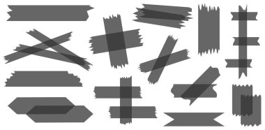 Beyaza izole edilmiş yarı şeffaf washi kasetleri. Kaset toplama vektörü. Albümler için dekoratif kaset parçaları. Yırtık kağıt