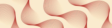 Çizgiler ve dalgalarla soyut bir arkaplan. Web pankartı boyutu. Tasarım elementi. Broşür, broşür, broşür, broşür, poster için vektör arkaplan. Kırmızı ve bej rengi. Yaz, sonbahar