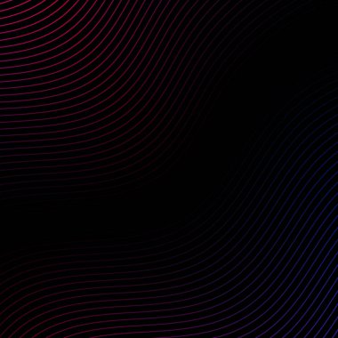 Çizgilerle soyut arkaplan. Dalgalı vektör pankartı. Poster, kart, broşür, broşür, broşür için arka plan. Siyah üzerine izole edilmiş tasarım için geometrik öge. Pembe, mavi ve siyah gradyan