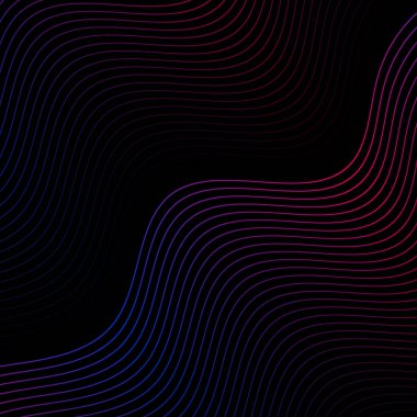 Çizgilerle soyut arkaplan. Dalgalı vektör pankartı. Poster, kart, broşür, broşür, broşür için arka plan. Siyah üzerine izole edilmiş tasarım için geometrik öge. Pembe, mavi ve siyah gradyan