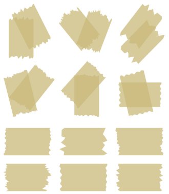 Beyaza izole edilmiş yarı şeffaf washi bantları. Kaset toplama vektörü. Albümler için dekoratif kaset parçaları. Yırtık kağıt