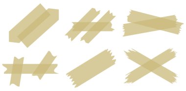 Beyaza izole edilmiş yarı şeffaf washi bantları. Kaset toplama vektörü. Albümler için dekoratif kaset parçaları. Yırtık kağıt