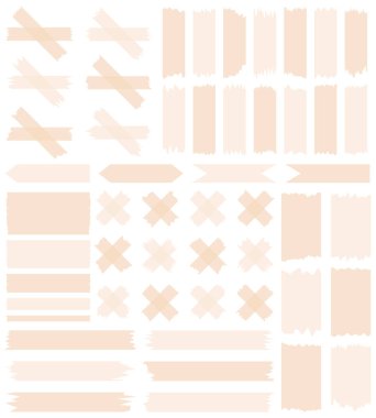 Beyaza izole edilmiş yarı şeffaf washi bantları. Kaset toplama vektörü. Albümler için dekoratif kaset parçaları. Yırtık kağıt