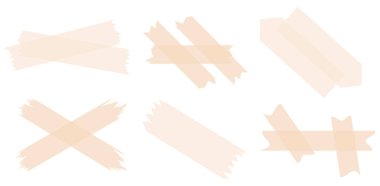 Beyaza izole edilmiş yarı şeffaf washi bantları. Kaset toplama vektörü. Albümler için dekoratif kaset parçaları. Yırtık kağıt