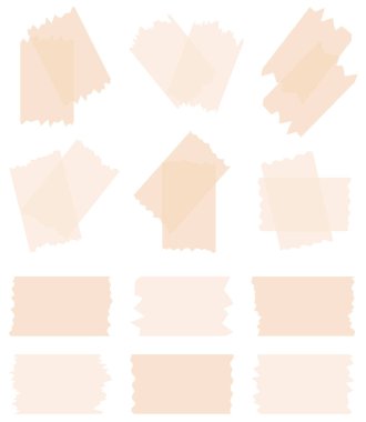 Beyaza izole edilmiş yarı şeffaf washi bantları. Kaset toplama vektörü. Albümler için dekoratif kaset parçaları. Yırtık kağıt