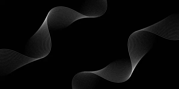 Çizgiler ve dalgalarla soyut bir arkaplan. Orta boy pankart. Tasarım elementi. Broşür, broşür, broşür, broşür, poster için vektör arkaplan. Siyah ve beyaz gradyan. Karanlık, gece. Gümüş, metal