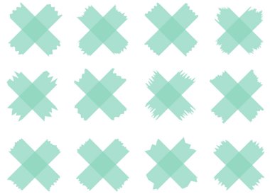 Beyaza izole edilmiş yarı şeffaf washi bantları. Kaset toplama vektörü. Albümler için dekoratif kaset parçaları. Yırtık kağıt. Turkuaz