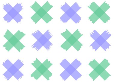 Beyaza izole edilmiş yeşil ve mavi yarı şeffaf washi kasetleri. Kaset toplama vektörü. Albümler için dekoratif kaset parçaları. Yırtık kağıt