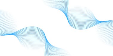 Çizgiler ve dalgalarla soyut bir arkaplan. Orta boy pankart. Tasarım elementi beyazda izole edildi. Broşür, broşür, broşür, broşür, poster için vektör arkaplan. Mavi ve beyaz gradyan