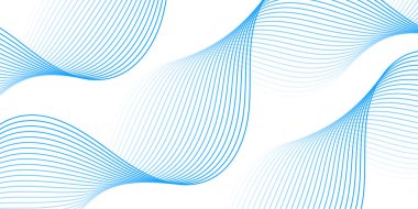 Çizgiler ve dalgalarla soyut bir arkaplan. Orta boy pankart. Tasarım elementi beyazda izole edildi. Broşür, broşür, broşür, broşür, poster için vektör arkaplan. Mavi ve beyaz gradyan