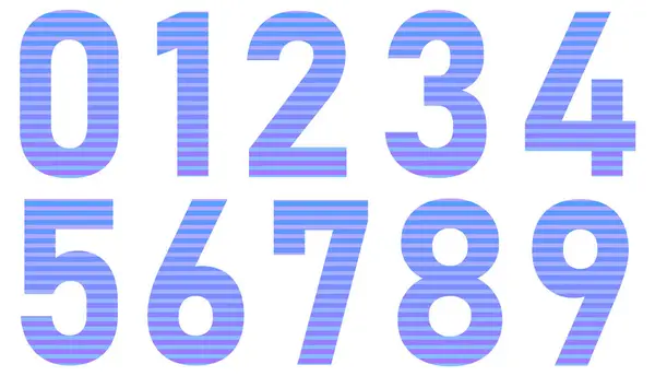 Beyaz üzerine izole edilmiş renkli sayılar kümesi. Sayılı alfabe. Tasarım için vektör grafik elementler. Çizgilerle soyut desen. Pembe ve mavi gradyan