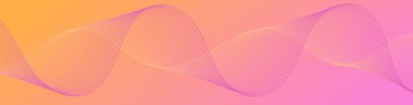 Çizgiler ve dalgalarla soyut bir arkaplan. Web pankartı boyutu. Tasarım elementi izole edildi. Broşür, broşür, broşür, broşür, poster için vektör arkaplan. Pembe ve turuncu gradyan