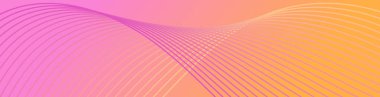 Çizgiler ve dalgalarla soyut bir arkaplan. Web pankartı boyutu. Tasarım elementi izole edildi. Broşür, broşür, broşür, broşür, poster için vektör arkaplan. Pembe ve turuncu gradyan