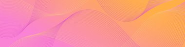 Çizgiler ve dalgalarla soyut bir arkaplan. Web pankartı boyutu. Tasarım elementi izole edildi. Broşür, broşür, broşür, broşür, poster için vektör arkaplan. Pembe ve turuncu gradyan