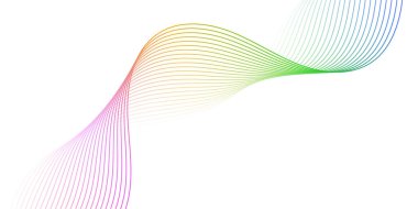 Çizgiler ve dalgalarla soyut bir arkaplan. Orta boy pankart. Tasarım elementi beyazda izole edildi. Broşür, broşür, broşür, broşür, poster için vektör arkaplan. Renkli ve beyaz eğimli