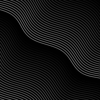 Çizgiler ve dalgalarla soyut bir arkaplan. Pankart. Tasarım elementi siyahta izole edildi. Broşür, broşür, broşür, broşür, poster için vektör arkaplan. Beyaz ve siyah gradyan