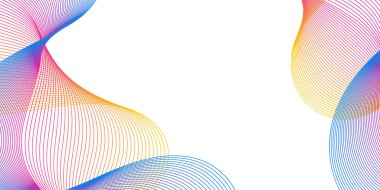 Çizgiler ve dalgalarla soyut bir arkaplan. Orta boy pankart. Tasarım elementi beyazda izole edildi. Broşür, broşür, broşür, broşür, poster için vektör arkaplan. Renkli gradyan