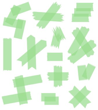 Beyaza izole edilmiş yarı şeffaf washi bantları. Kaset toplama vektörü. Albümler için dekoratif kaset parçaları. Yırtık kağıt