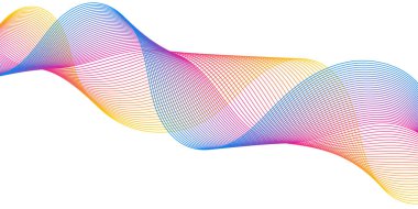 Çizgiler ve dalgalarla soyut bir arkaplan. Orta boy pankart. Tasarım elementi beyazda izole edildi. Broşür, broşür, broşür, broşür, poster için vektör arkaplan. Renkli gradyan