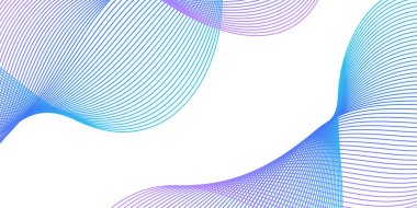 Çizgiler ve dalgalarla soyut bir arkaplan. Orta boy pankart. Tasarım elementi beyazda izole edildi. Broşür, broşür, broşür, broşür, poster için vektör arkaplan. Renkli bir eğilim. Mavi ve mor