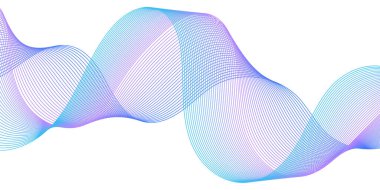 Çizgiler ve dalgalarla soyut bir arkaplan. Orta boy pankart. Tasarım elementi beyazda izole edildi. Broşür, broşür, broşür, broşür, poster için vektör arkaplan. Renkli bir eğilim. Mavi ve mor