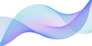 Çizgiler ve dalgalarla soyut bir arkaplan. Orta boy pankart. Tasarım elementi beyazda izole edildi. Broşür, broşür, broşür, broşür, poster için vektör arkaplan. Renkli bir eğilim. Mavi ve mor