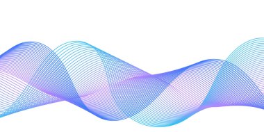 Çizgiler ve dalgalarla soyut bir arkaplan. Orta boy pankart. Tasarım elementi beyazda izole edildi. Broşür, broşür, broşür, broşür, poster için vektör arkaplan. Renkli bir eğilim. Mavi ve mor