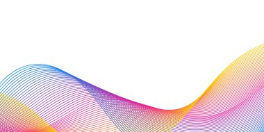 Çizgiler ve dalgalarla soyut bir arkaplan. Orta boy pankart. Tasarım elementi beyazda izole edildi. Broşür, broşür, broşür, broşür, poster için vektör arkaplan. Renkli gradyan