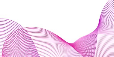 Çizgiler ve dalgalarla soyut bir arkaplan. Orta boy pankart. Tasarım elementi beyazda izole edildi. Broşür, broşür, broşür, broşür, poster için vektör arkaplan. Renkli bir eğilim. Pembe ve mor