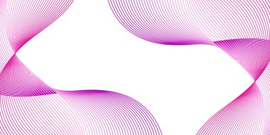 Çizgiler ve dalgalarla soyut bir arkaplan. Orta boy pankart. Tasarım elementi beyazda izole edildi. Broşür, broşür, broşür, broşür, poster için vektör arkaplan. Renkli bir eğilim. Pembe ve mor