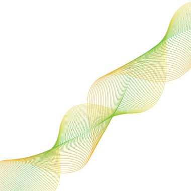 Çizgiler ve dalgalarla soyut bir arkaplan. Pankart. Tasarım elementi beyazda izole edildi. Broşür, broşür, broşür, broşür, poster için vektör arkaplan. Renkli bir eğilim. Yeşil, sarı, turuncu