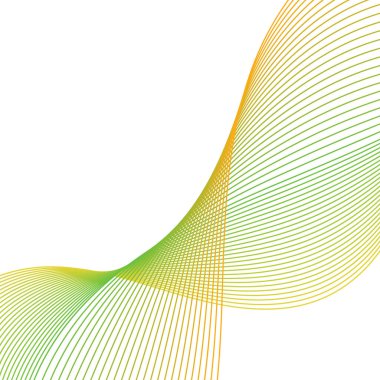 Çizgiler ve dalgalarla soyut bir arkaplan. Pankart. Tasarım elementi beyazda izole edildi. Broşür, broşür, broşür, broşür, poster için vektör arkaplan. Renkli bir eğilim. Yeşil, sarı, turuncu