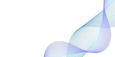 Çizgiler ve dalgalarla soyut bir arkaplan. Orta boy pankart. Tasarım elementi beyazda izole edildi. Broşür, broşür, broşür, broşür, poster için vektör arkaplan. Renkli bir eğilim. Mavi ve mor